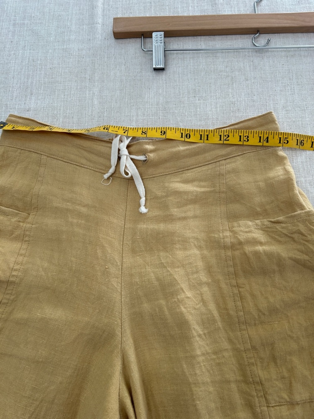 Flax Linen Wide-Leg Pants Women’s S Mustard Yellow Elastic Waist Beach Casual - Picture 9 of 16